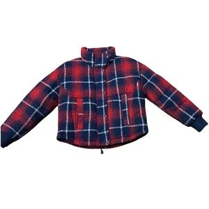 Levi's Women's Size XS Red Blue Plaid Wool Puffer Coat S Jacket Winter Western